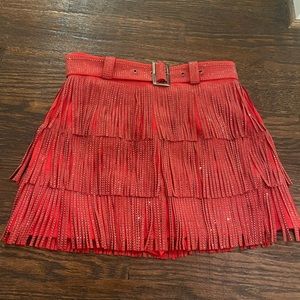Red fringe rhinestone  western skirt